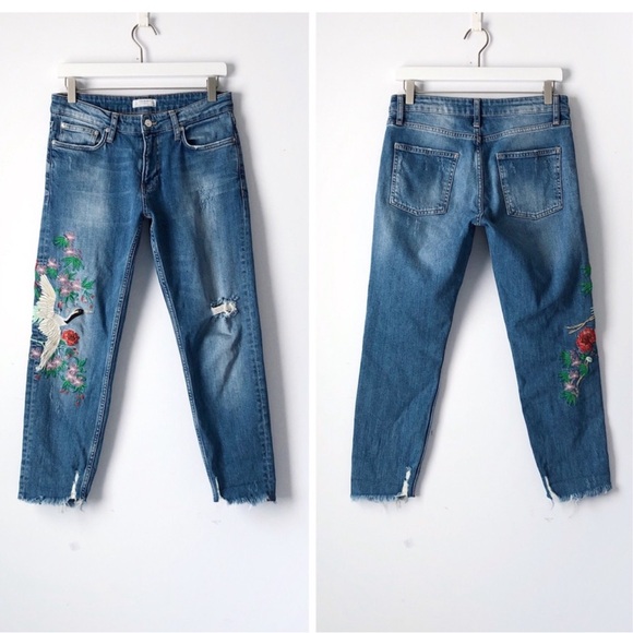 Zara embroidered ankle jeans